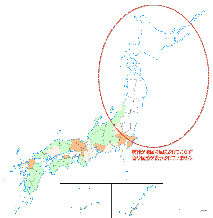 日本の地図で北関東 東北 北海道だけに統計が反映されません Gis主題図クリエーター